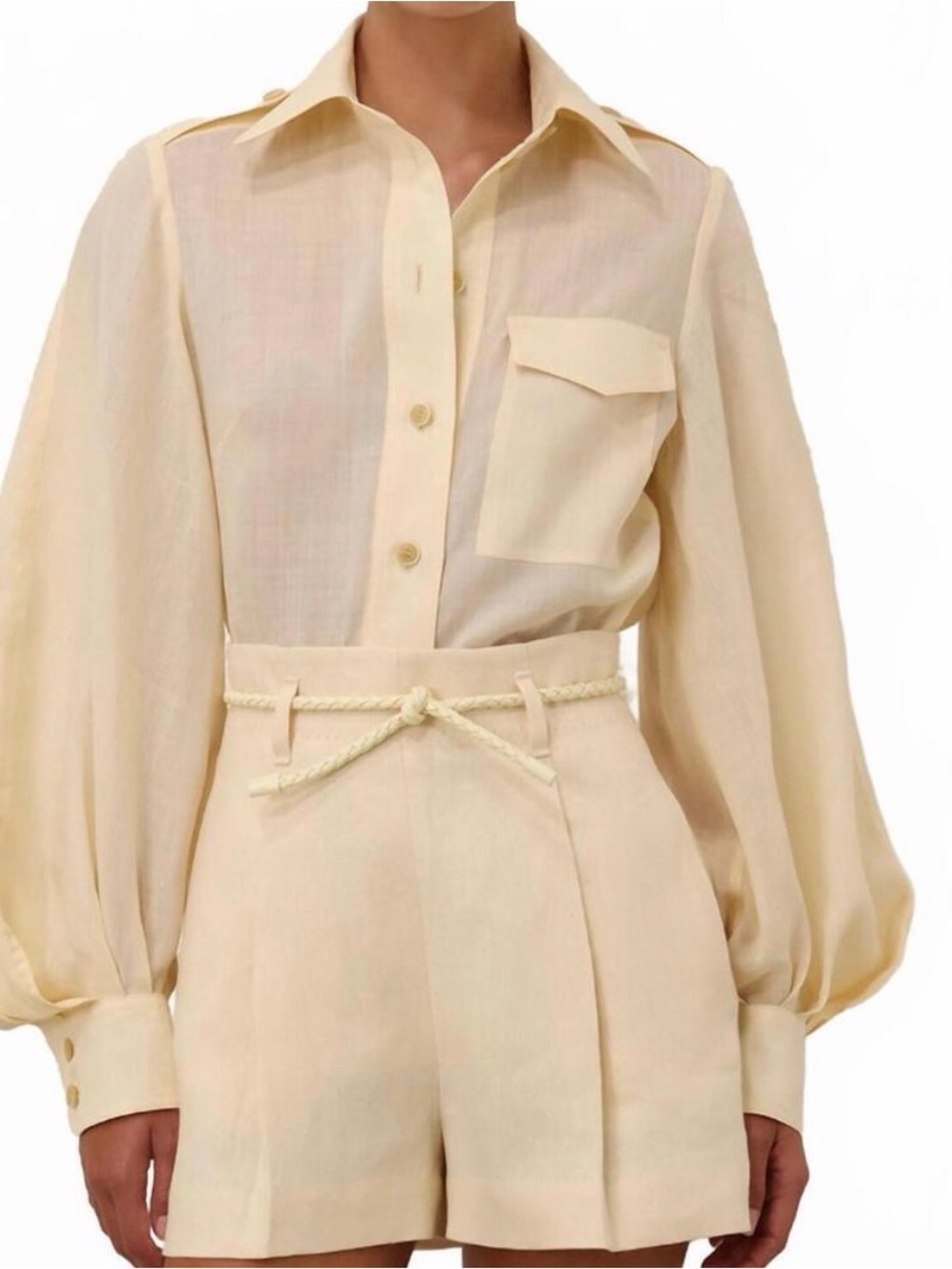 Zimmermann Pale Yellow Linen-Blend Button-Down Shirt/ shorts!!!